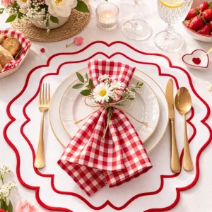 Tovaglietta Rotonda Idrorepellente Ricamata Bianco/ Rosso