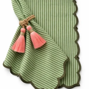 Tovagliolo A Righe Verde Con Orlo Smerlato