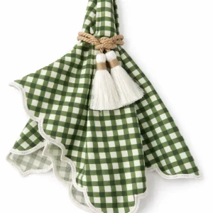 Tovagliolo A Quadretti Verde Bosco Con Orlo Smerlato