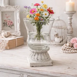 Vaso Porta Fiori Con Base In Cemento